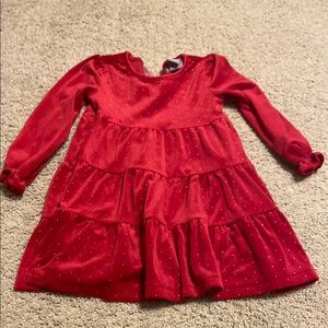 Tahari Red Ruffled Tiered Holiday dress with Bishop Sleeves